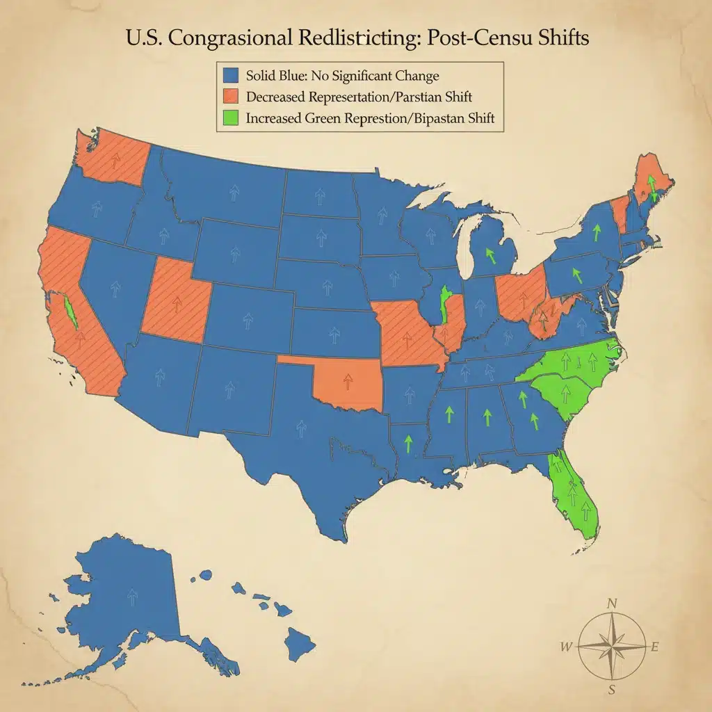 Map of US congressional districts showing potential redistricting changes.
