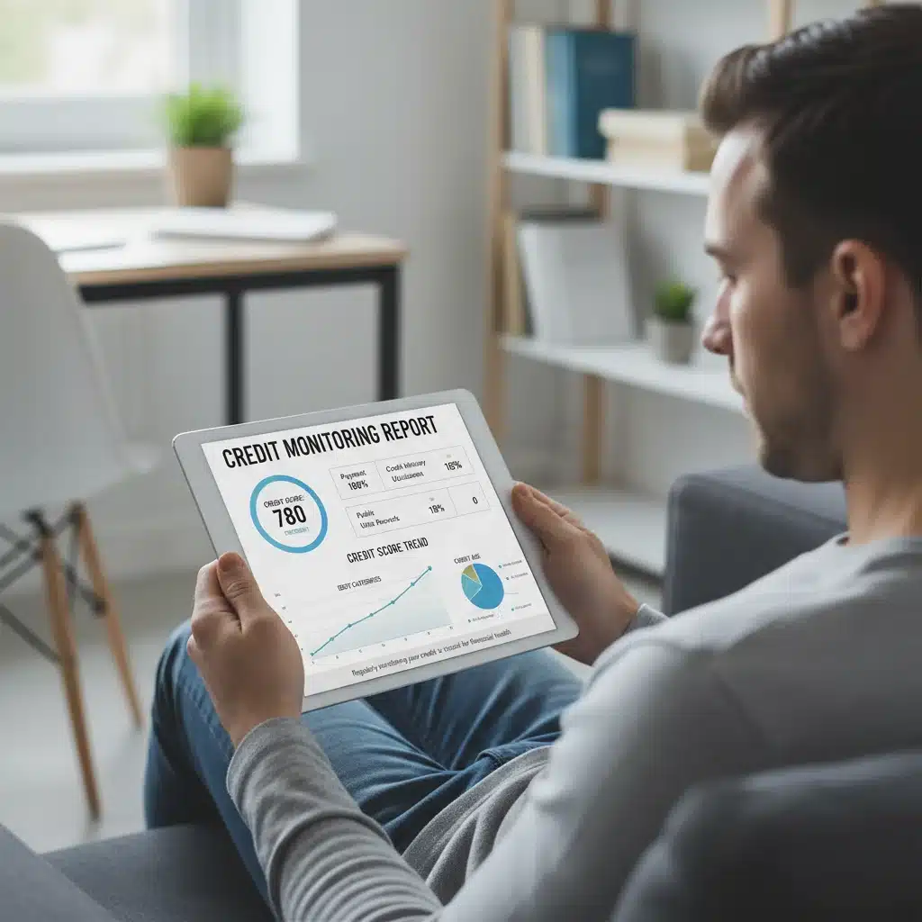 Monitoring credit report for score improvement.