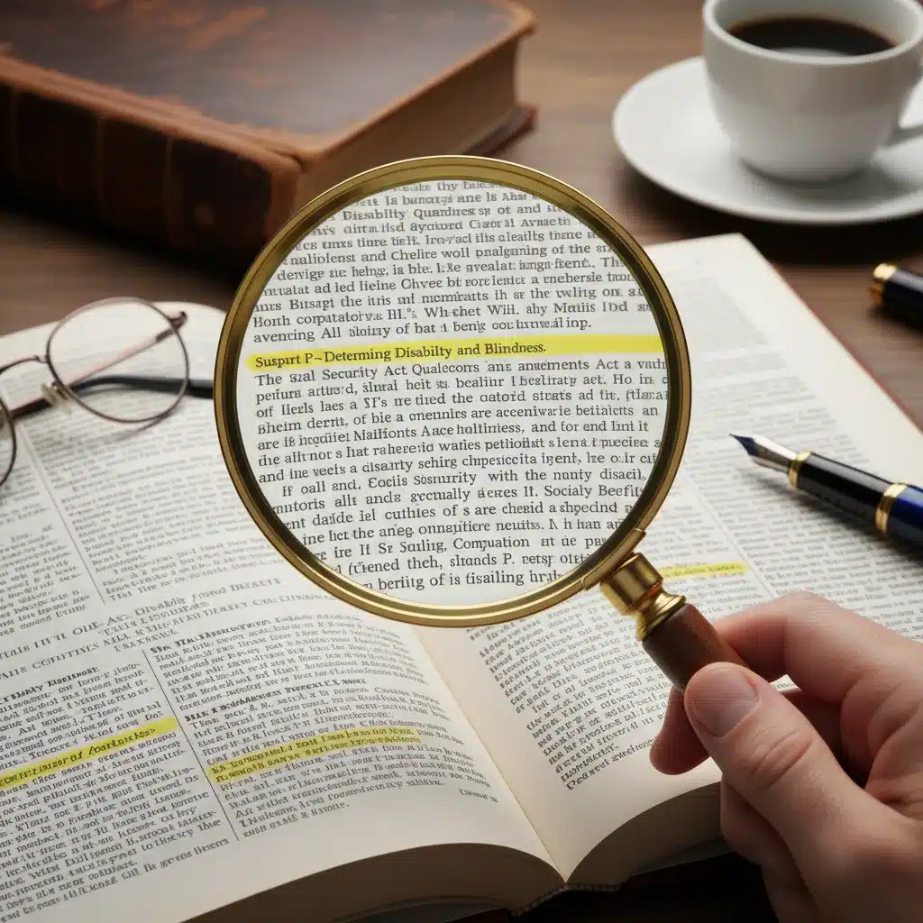 Magnifying glass examining complex Social Security Disability regulations