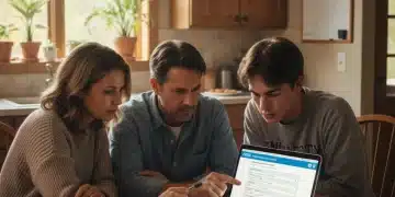 Family reviewing 2026 FAFSA application on laptop for college financial aid