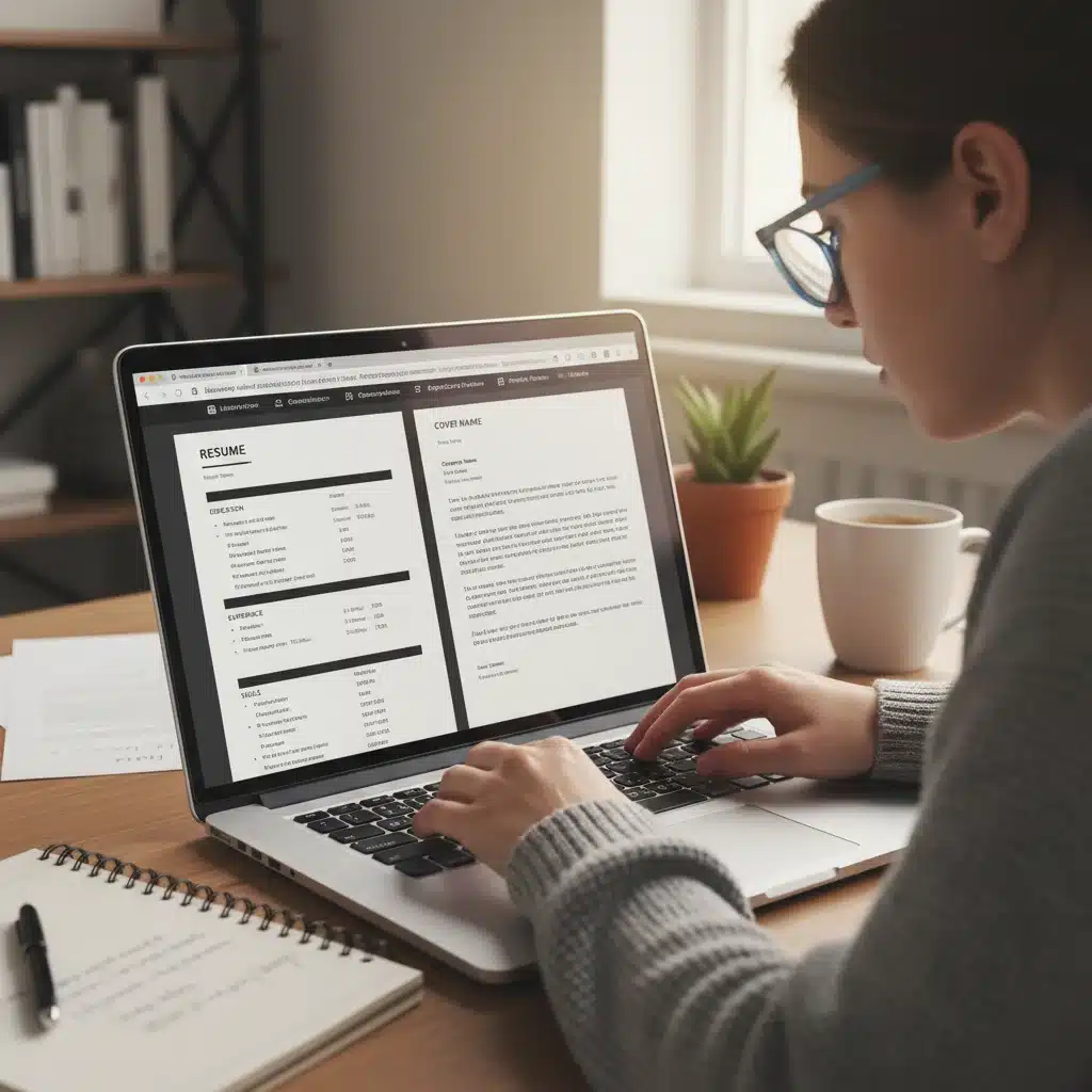 Person organizing resume and cover letter on laptop for internship applications, highlighting thorough preparation.