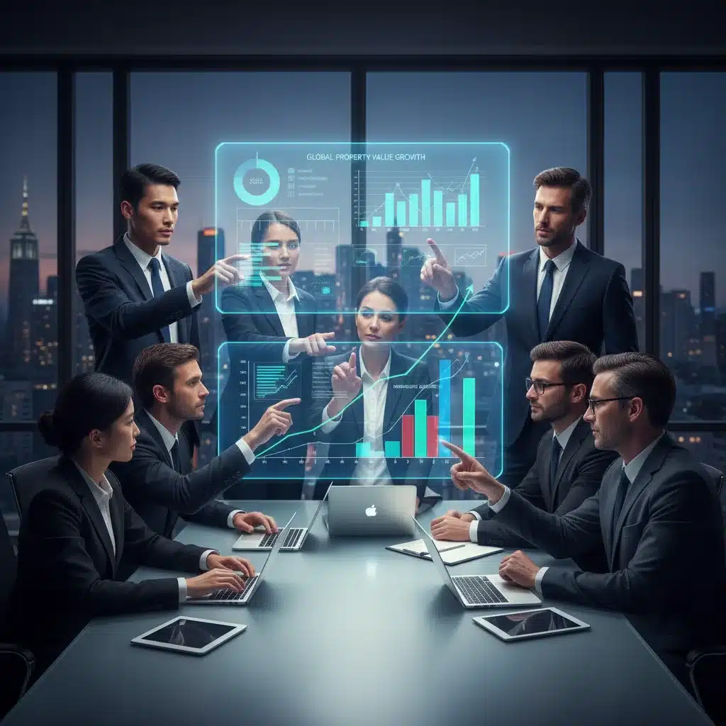 Economists and real estate analysts discussing market trends and property value projections for 2026.