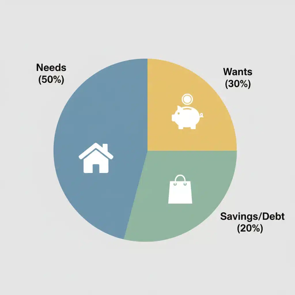 Infographic illustrating the 50/30/20 budget rule allocation