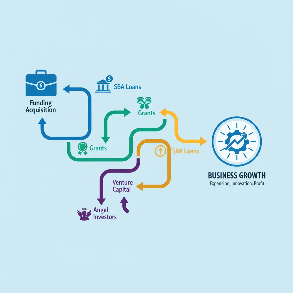 Infographic illustrating pathways to small business growth through various funding sources.