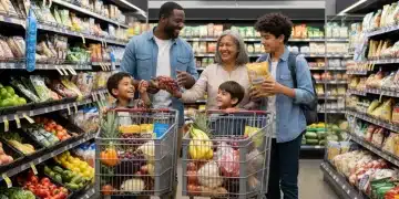 Family confidently using EBT card for smart grocery shopping