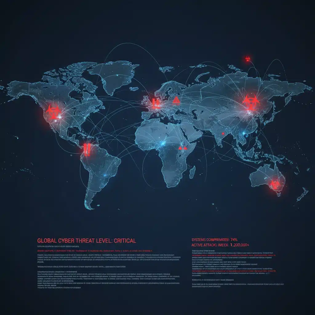 Global map showing cybersecurity vulnerabilities in critical infrastructure.