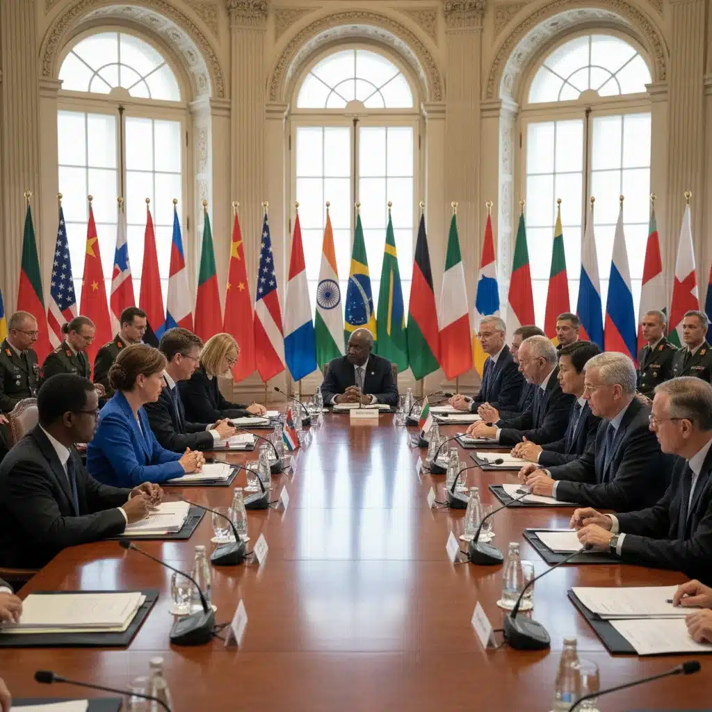 International diplomats engaged in critical negotiations to resolve global conflicts and strengthen alliances.