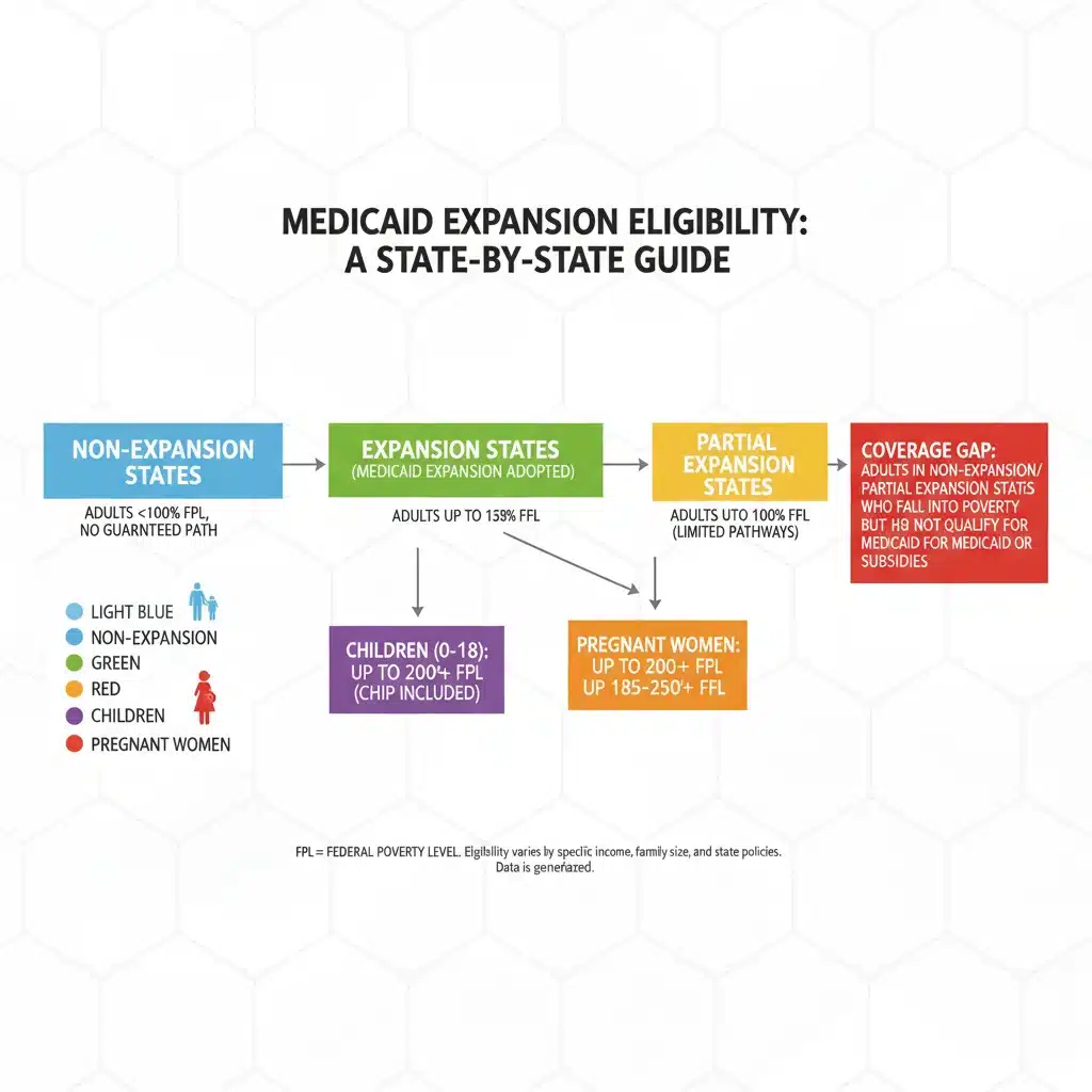 Infographic showing Medicaid expansion eligibility income thresholds by state