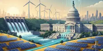 Illustration of diverse renewable energy sources with the US Capitol, symbolizing 2026 policy shifts